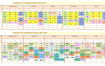 Raspored sati za nastavnu godinu 2026./2027.